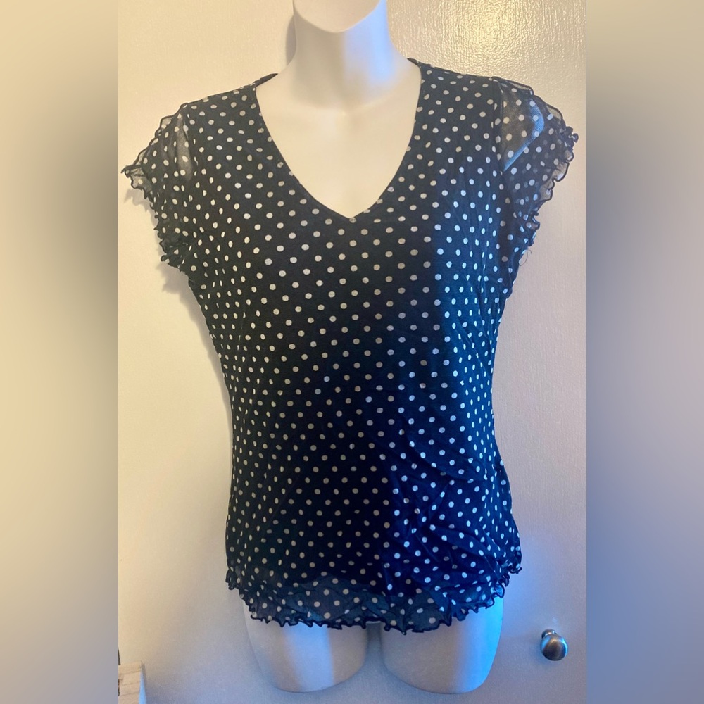 Mexx Black and White Polka Dot V-Neck Blouse